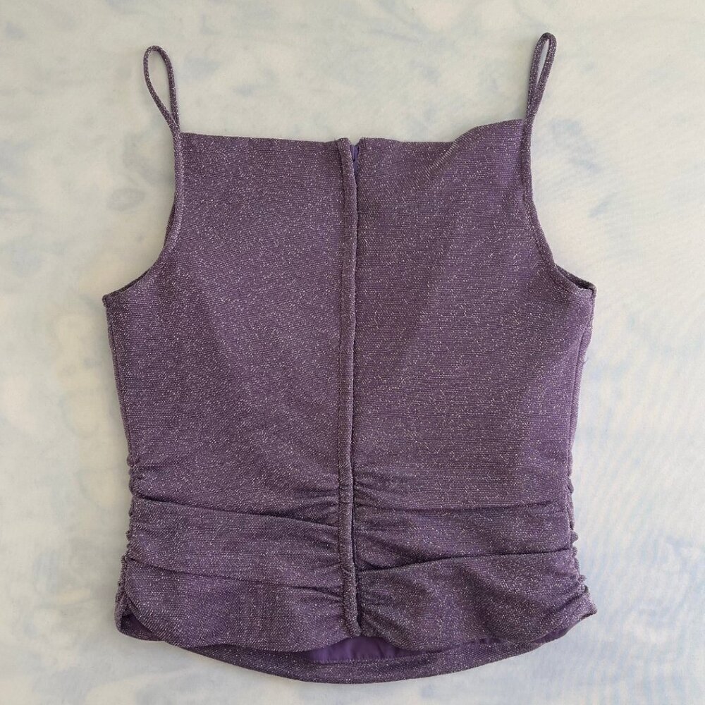 Purple & Silver Sparkle Fitted Ruched Zipper Back Tank Top - Picture 2 of 7